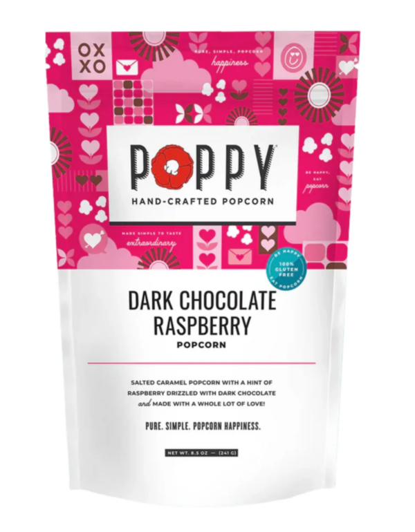 poppy popcorn dark chocolate raspberry